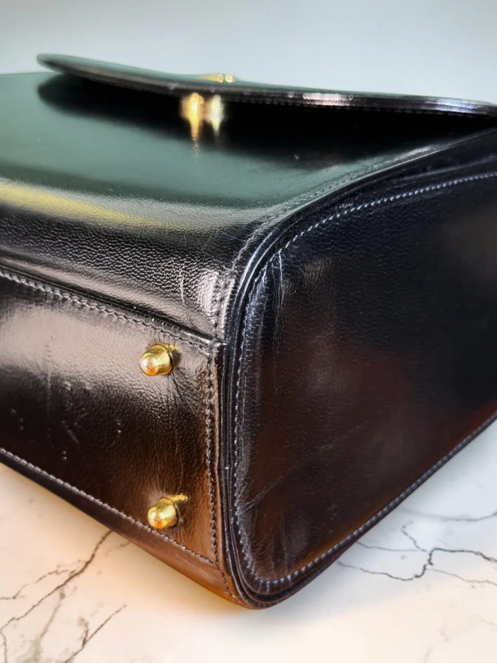 Valentino Garavani Rare Vintage Black Patent Top Handle Satchel Bag with COA